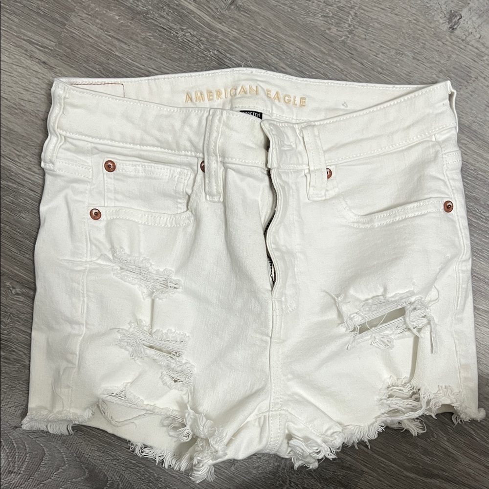 American Eagle Outfitters White Ripped Jean Shorts